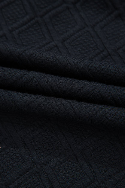 Color black Striped Collared Zip up Textured Skirt Set