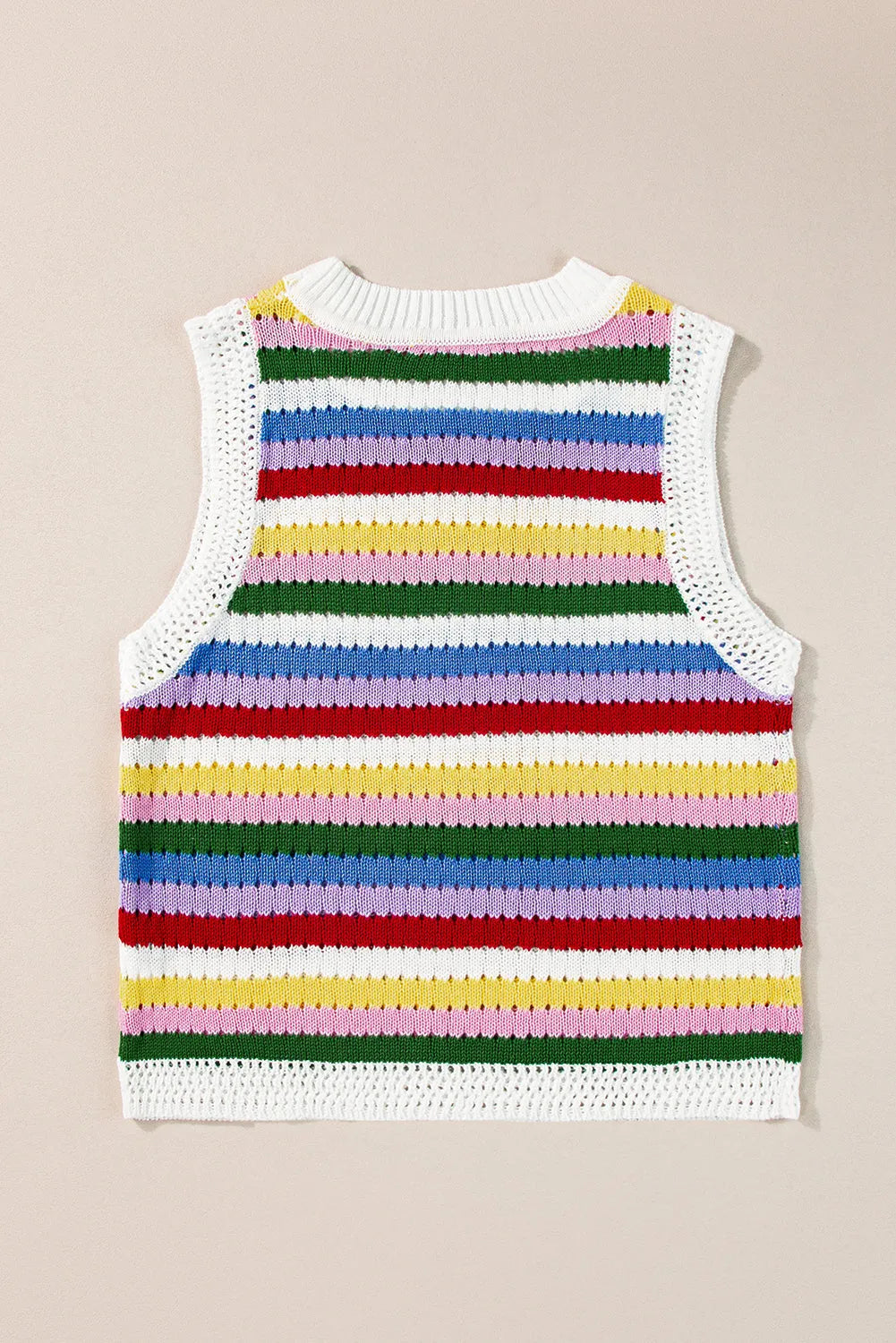 Multicolour Striped Knitted Eyelet Slim Sweater Vest - Chic Meadow Boutique 