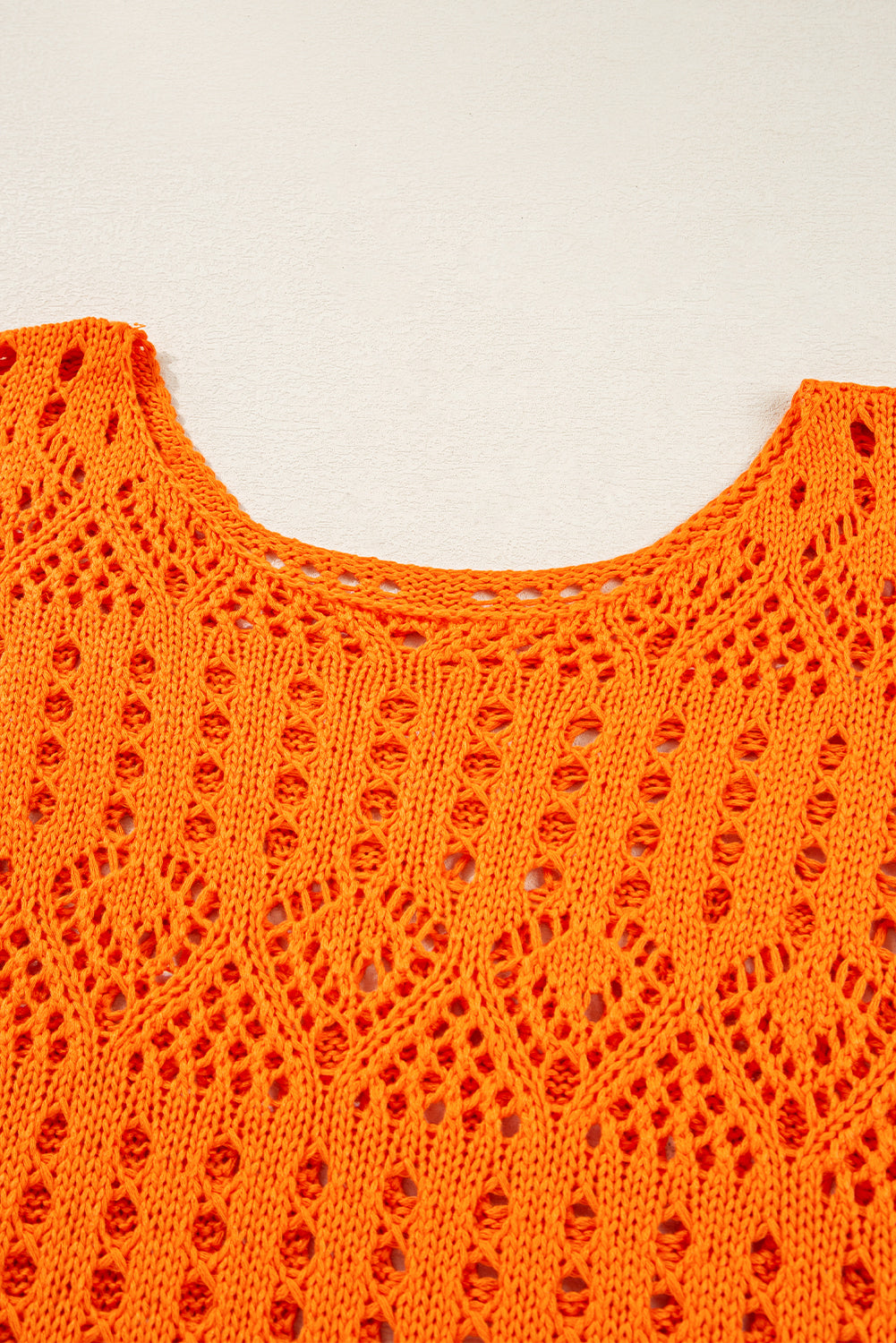 Carrot Solid Color Open Crochet Scallop Edge Sweater