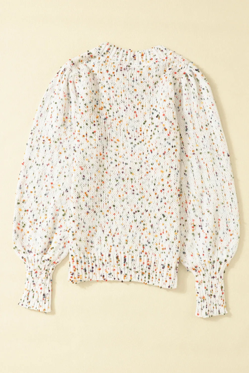 Beige Colorful Dots Cable Knit Crew Neck Sweater - Chic Meadow Boutique 