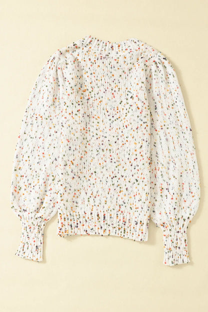 Beige Colorful Dots Cable Knit Crew Neck Sweater - Chic Meadow Boutique 