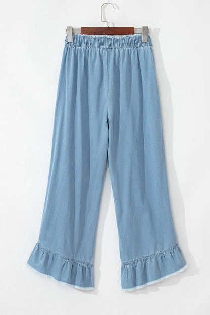 Bottoms/Jeans Myosotis Light Wash Raw Hem Ruffled Wide Leg Jeans