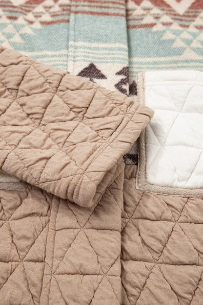 Light French Beige Aztec Quilted Patchwork Western Fashion Jacket