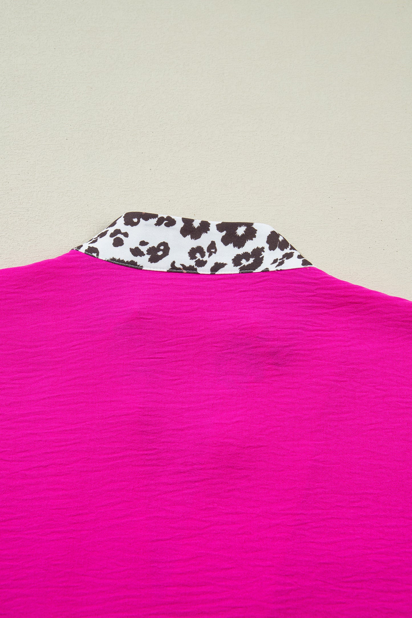 Rose Red Dolman Half Sleeve Leopard Patchwork Trim V Neck Blouse