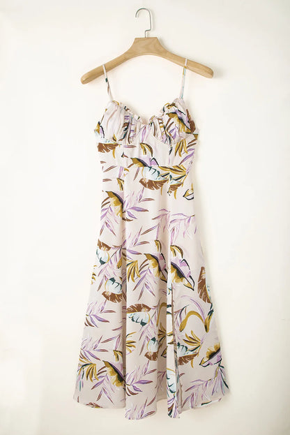 Apricot Tropical Print Spaghetti Straps Cupped Dress - Chic Meadow Boutique 