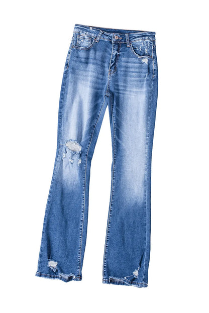 Blue Distressed Flare Jeans - Chic Meadow Boutique 