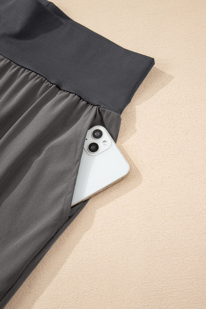 Medium Grey Elastic High Waist Pocketed Cargo Jogger Pants