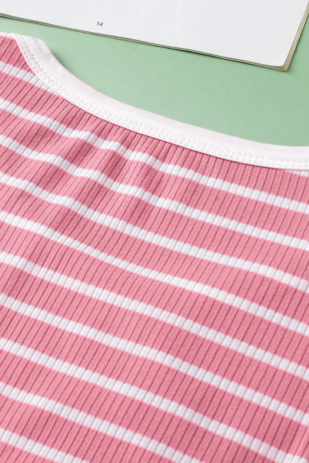 Pink Stripe Contrast Round Neck Sleeveless Slim Top - Chic Meadow Boutique 