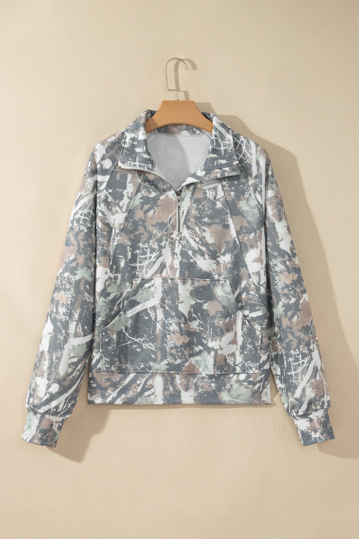 Multicolour Abstract Print Quarter Zip Kangaroo Pocket Sweatshirt