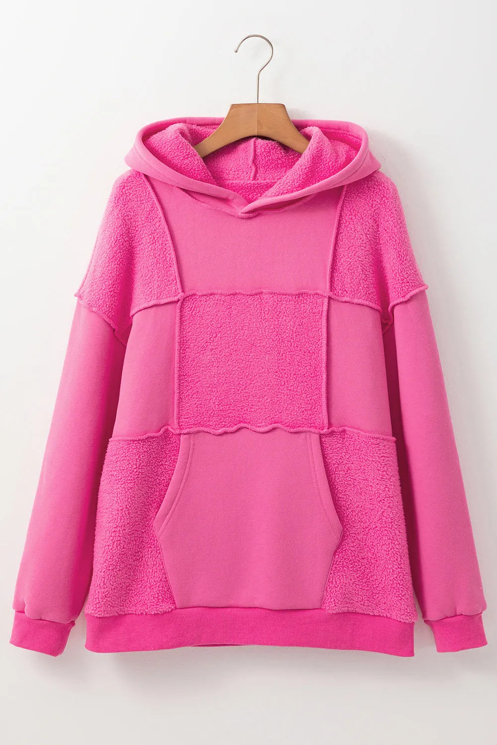 Pitaya Pink Mineral Wash Terry Patchwork Drawstring Hoodie - Chic Meadow Boutique 