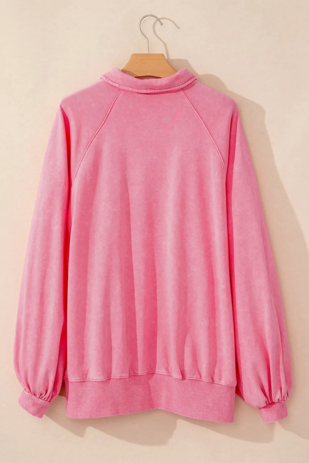 Pink Solid Snap Buttons Collared Balloon Sleeve Oversized Sweatshirt - Chic Meadow Boutique 