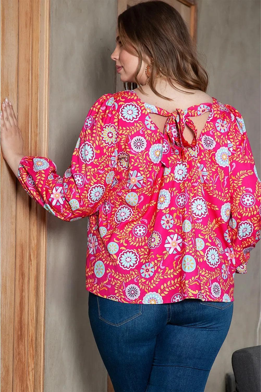 Plus Size/Plus Size Tops/Plus Size Blouses & Shirts Pink Plus Size Square Neck Floral Blouse