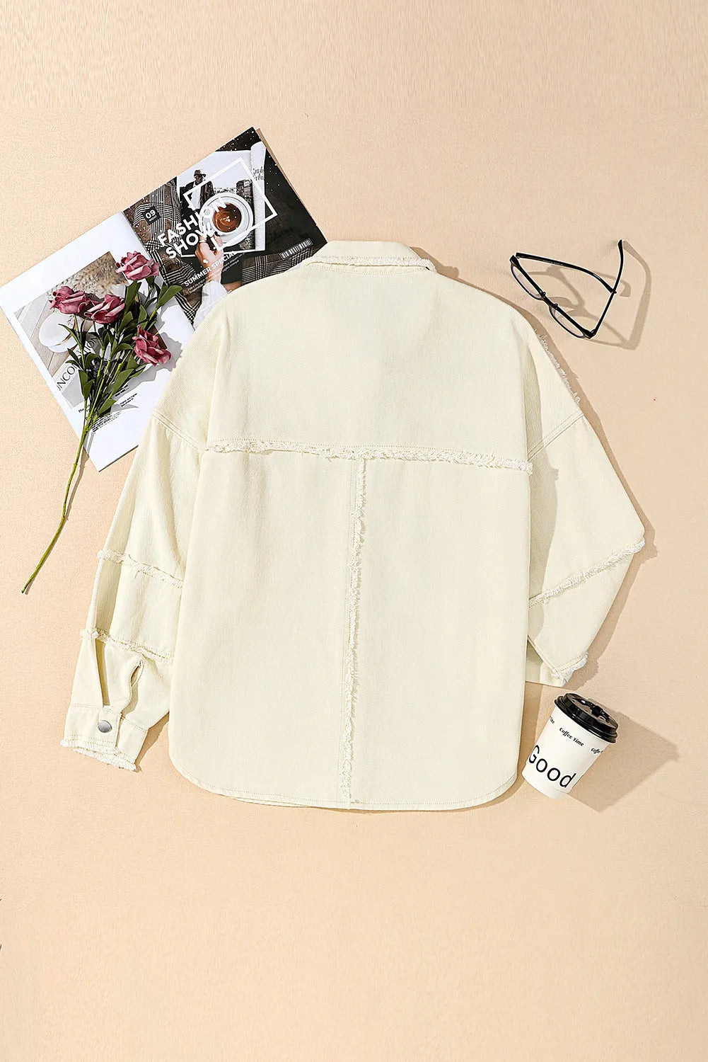 White Frayed Exposed Seam Denim Jacket - Chic Meadow Boutique 