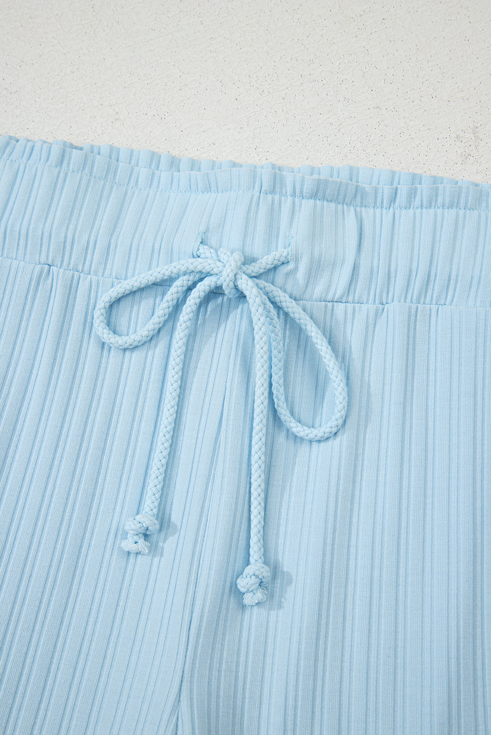 Beau Blue Ribbed Button V Neck Tank Top and Shorts Set