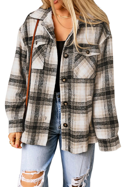 Black Vintage Plaid Fleece Lining Jacket - Chic Meadow Boutique 