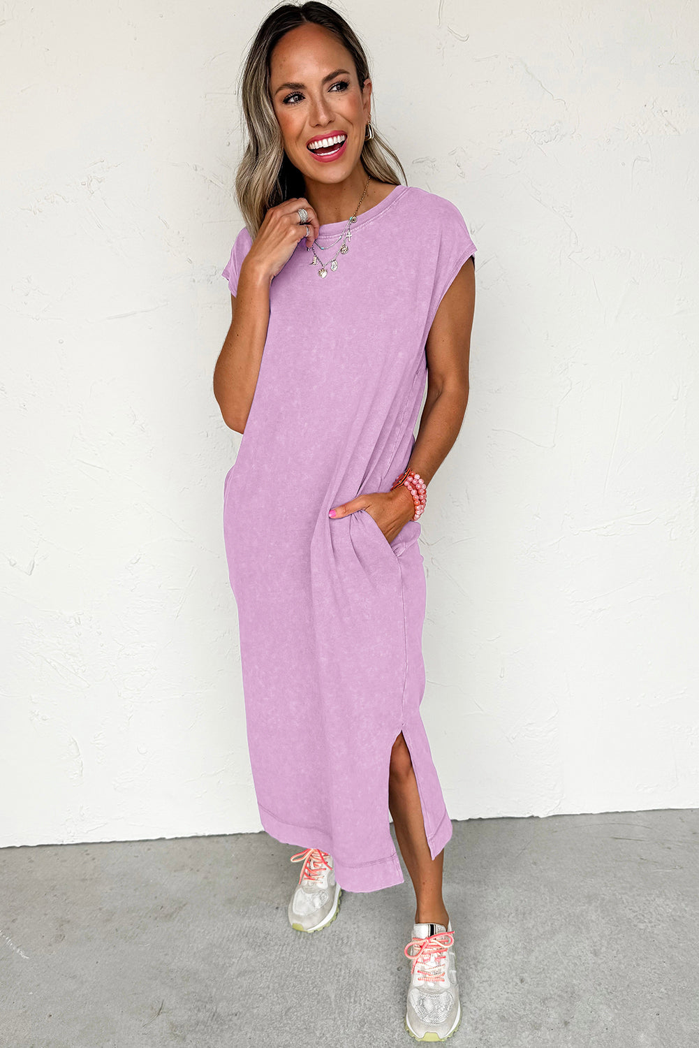 Wisteria Mineral Wash Pocketed T-shirt Long Dress