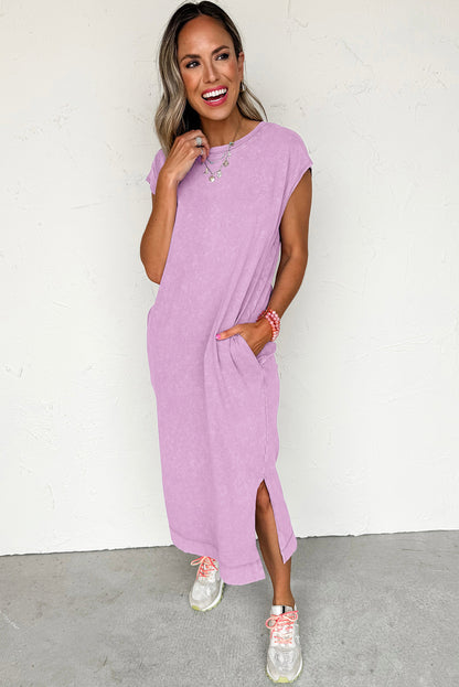 Wisteria Mineral Wash Pocketed T-shirt Long Dress