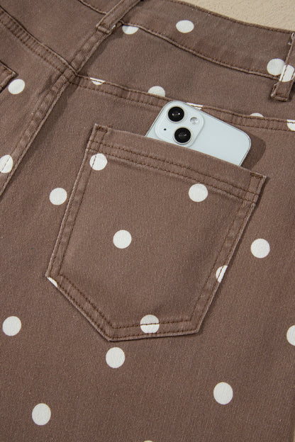 Brown Tailored Seam Polka Dot Print Barrel Casual Jeans