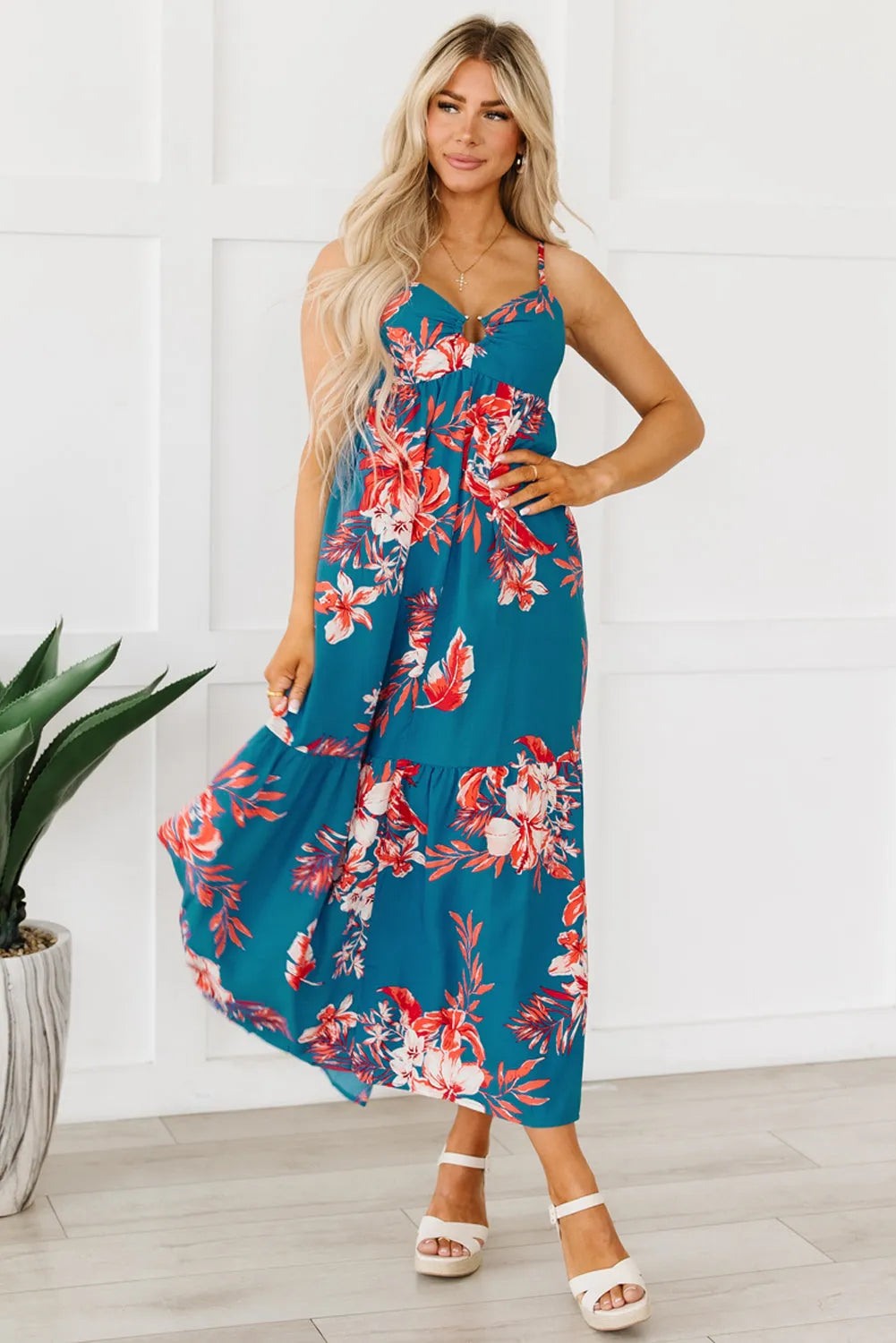 Sky Blue Strappy Open Back Floral Maxi Dress - Chic Meadow Boutique 