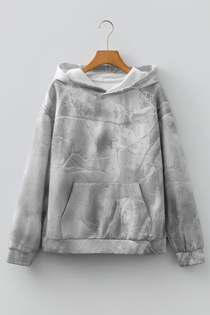 Gray Camouflage Woodland Print Oversized Sporty Hoodie
