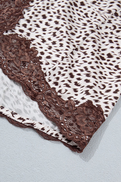 Brown Cheetah Print Trim Split Long Western Skirt