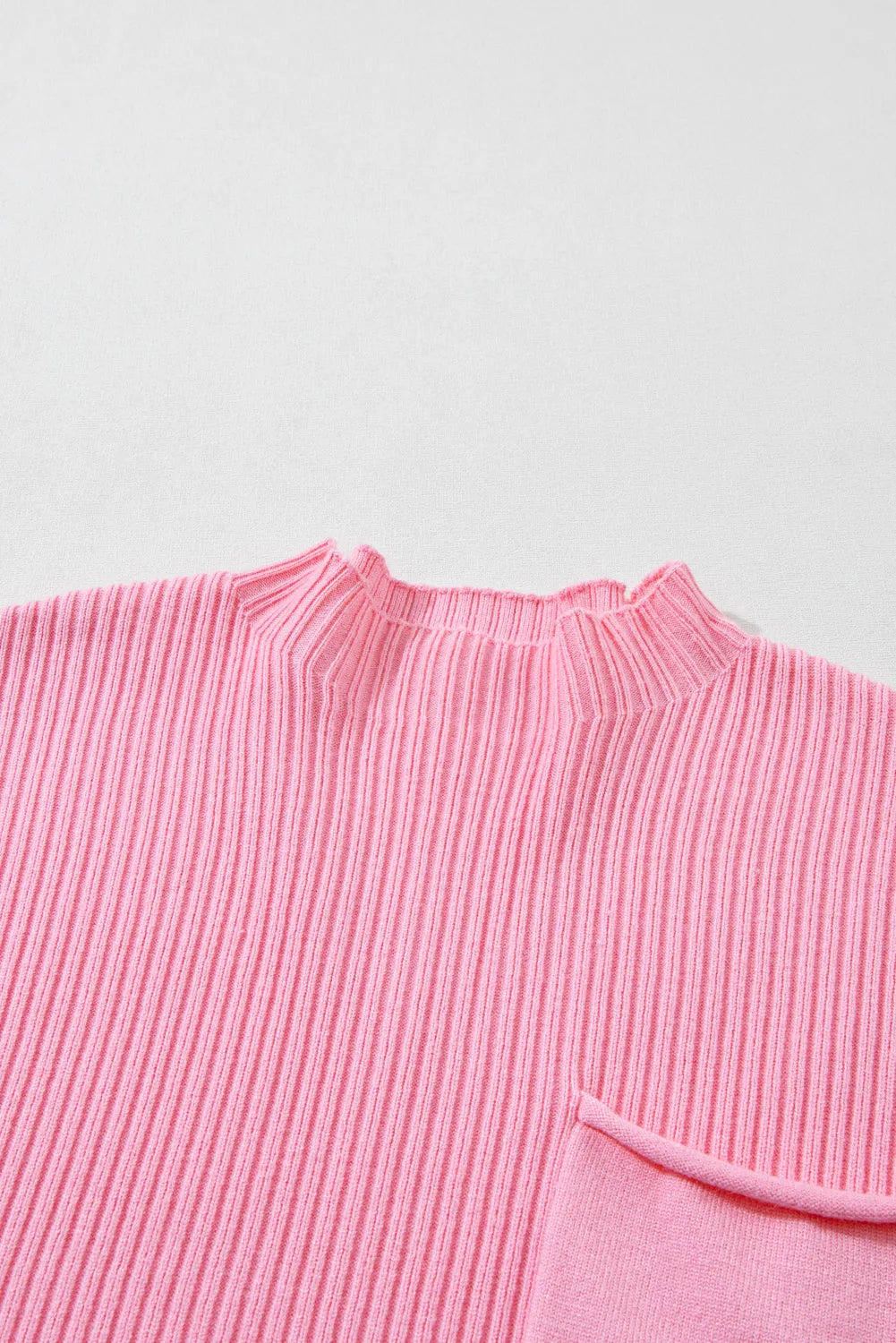 Pink Patch Pocket Ribbed Knit Short Sleeve Sweater - Chic Meadow Boutique 