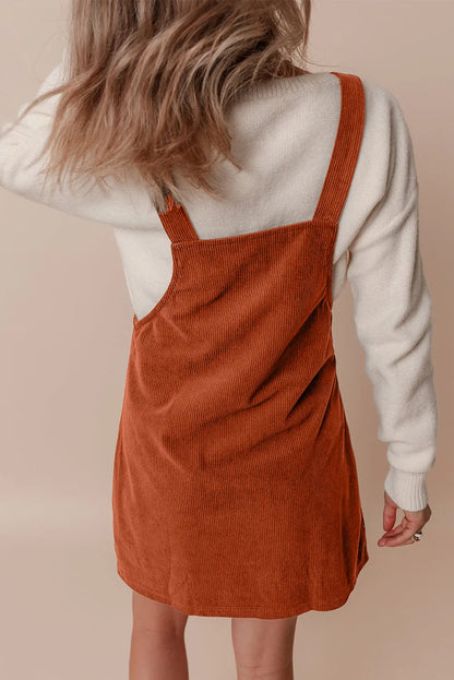 Cinnamon Solid Front Pockets Sleeveless Corduroy Overall Dress - Chic Meadow Boutique 