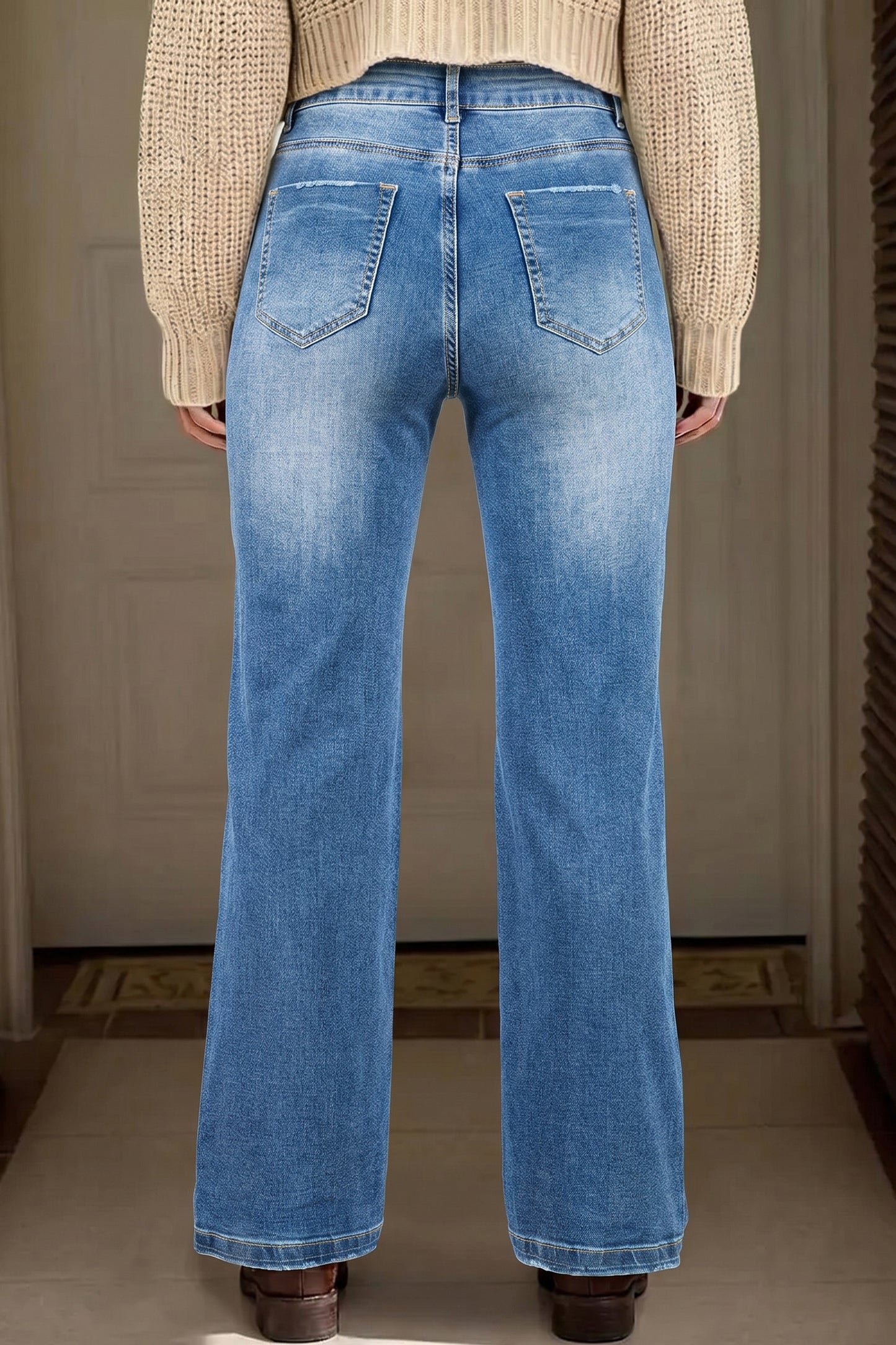 Myosotis Acid Washed Straight Leg Full Length Casual Jeans