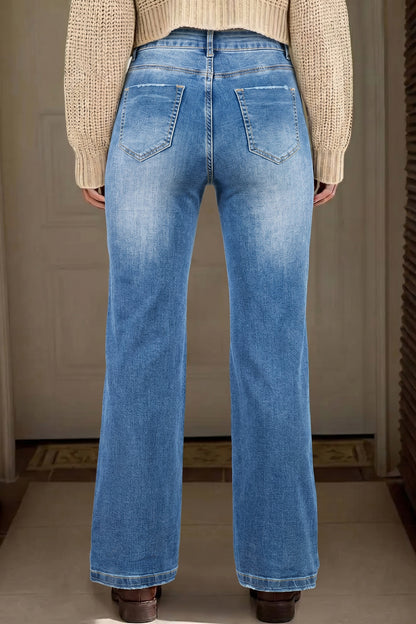 Myosotis Acid Washed Straight Leg Full Length Casual Jeans