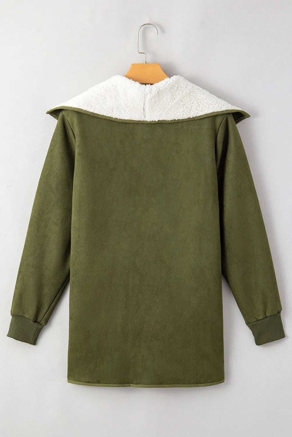 Green Faux Suede Fleece Lined Open Front Jacket - Chic Meadow Boutique 