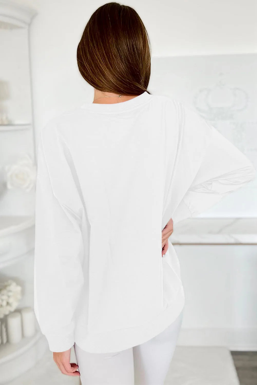 White Tinsel Game Day Drop Shoulder Graphic Sweatshirt - Chic Meadow Boutique 