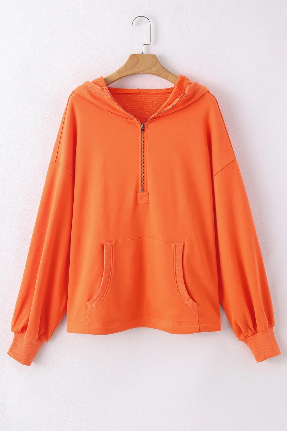 Orange Solid Kangaroo Pocket Half Zipper Oversized Hoodie - Chic Meadow Boutique 