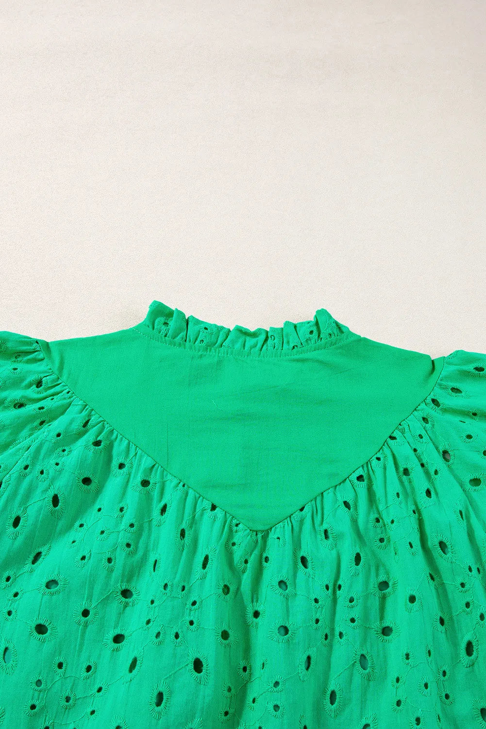 Green Flower Embroidered Hollow-out Puff Sleeve Blouse - Chic Meadow Boutique 