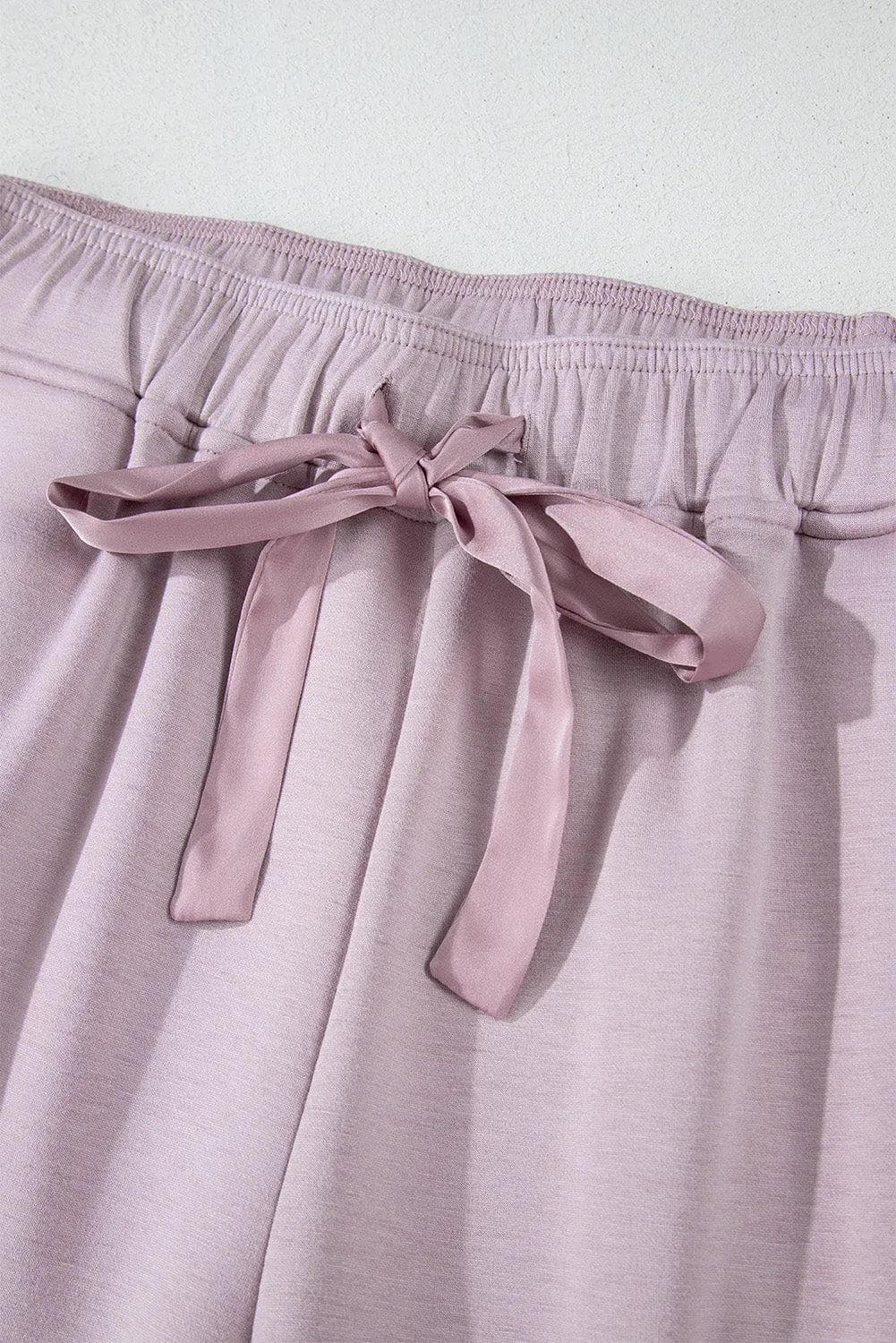 Bottoms/Pants & Culotte Orchid Petal Drawstring Waist Satin Stripe Patch Straight Leg High Waist Pants