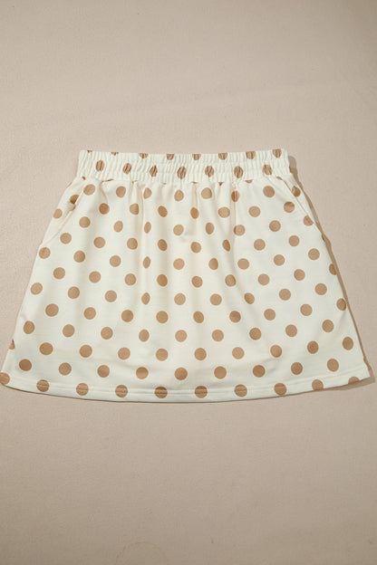 Khaki Polka Dot Hooded Long Sleeve Top Casual Mini Skort Set