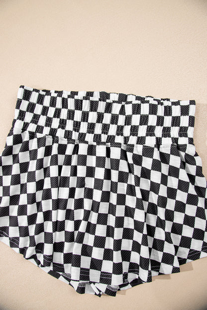 Black Checkerboard T Shirt and High Waist Skorts 2 Piece Outfit