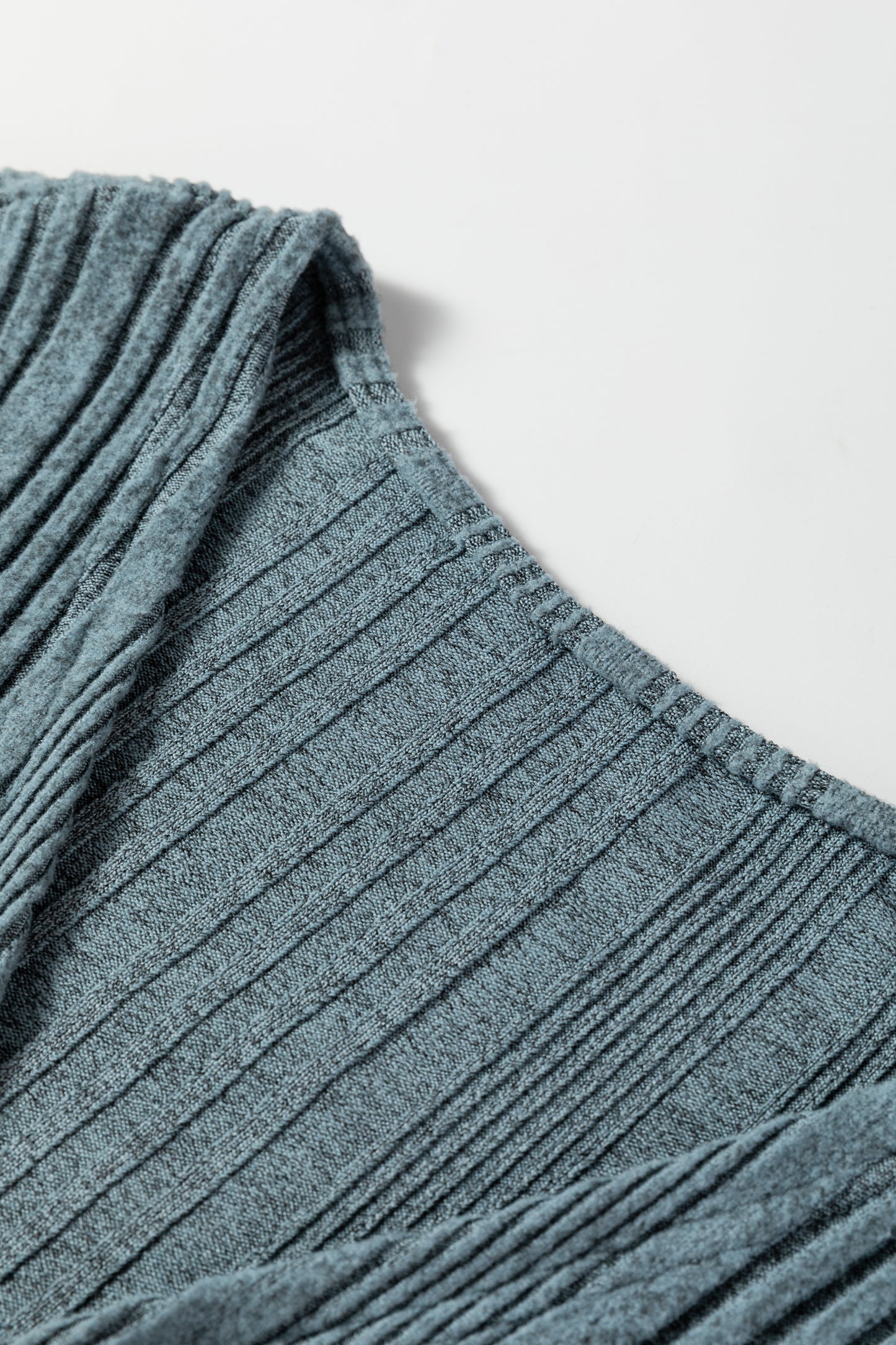 Stone Blue Ribbed Open Front Knitted Top with Pockets