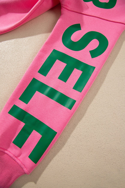 Sachet Pink Slogan Print Round Neck Long Sleeve Sweatshirt