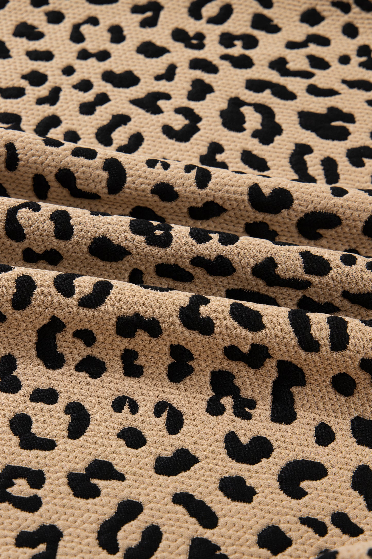 Parchment Leopard Polo Collar V Neck Pullover Top