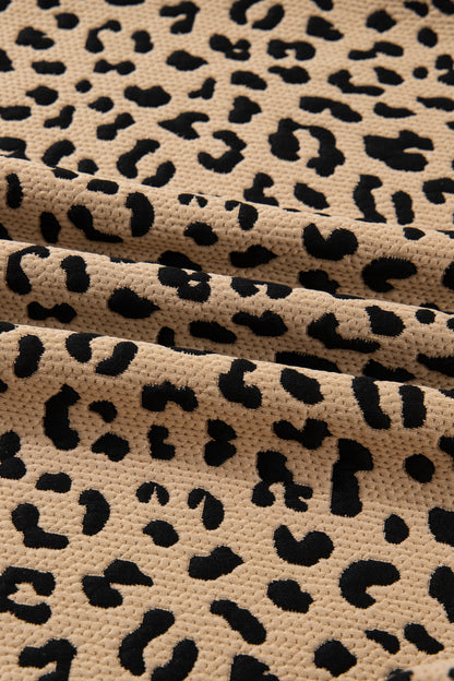 Parchment Leopard Polo Collar V Neck Pullover Top