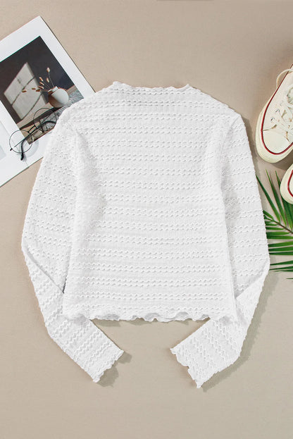 White Knit Jacquard Slim Fit Top - Chic Meadow Boutique 