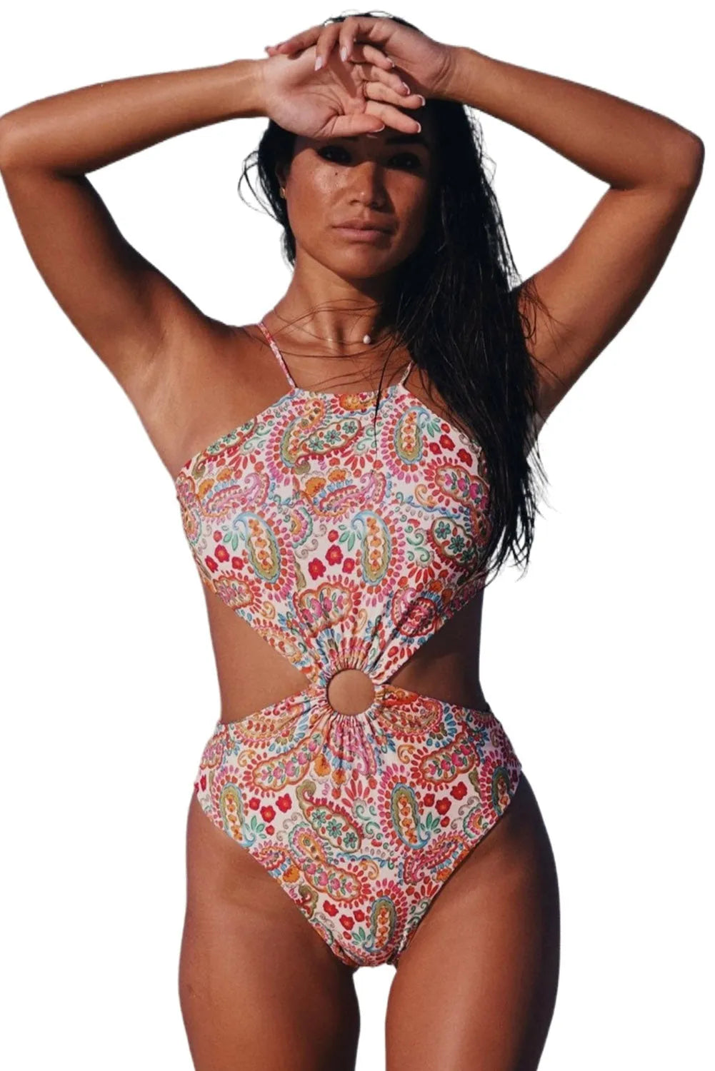 Multicolor Floral Print O-ring Lace-up Backless One Piece Swimsuit - Chic Meadow Boutique 