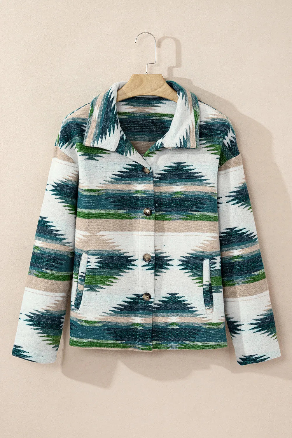 Blackish Green Aztec Print Button Up Long Sleeve Jacket - Chic Meadow Boutique 