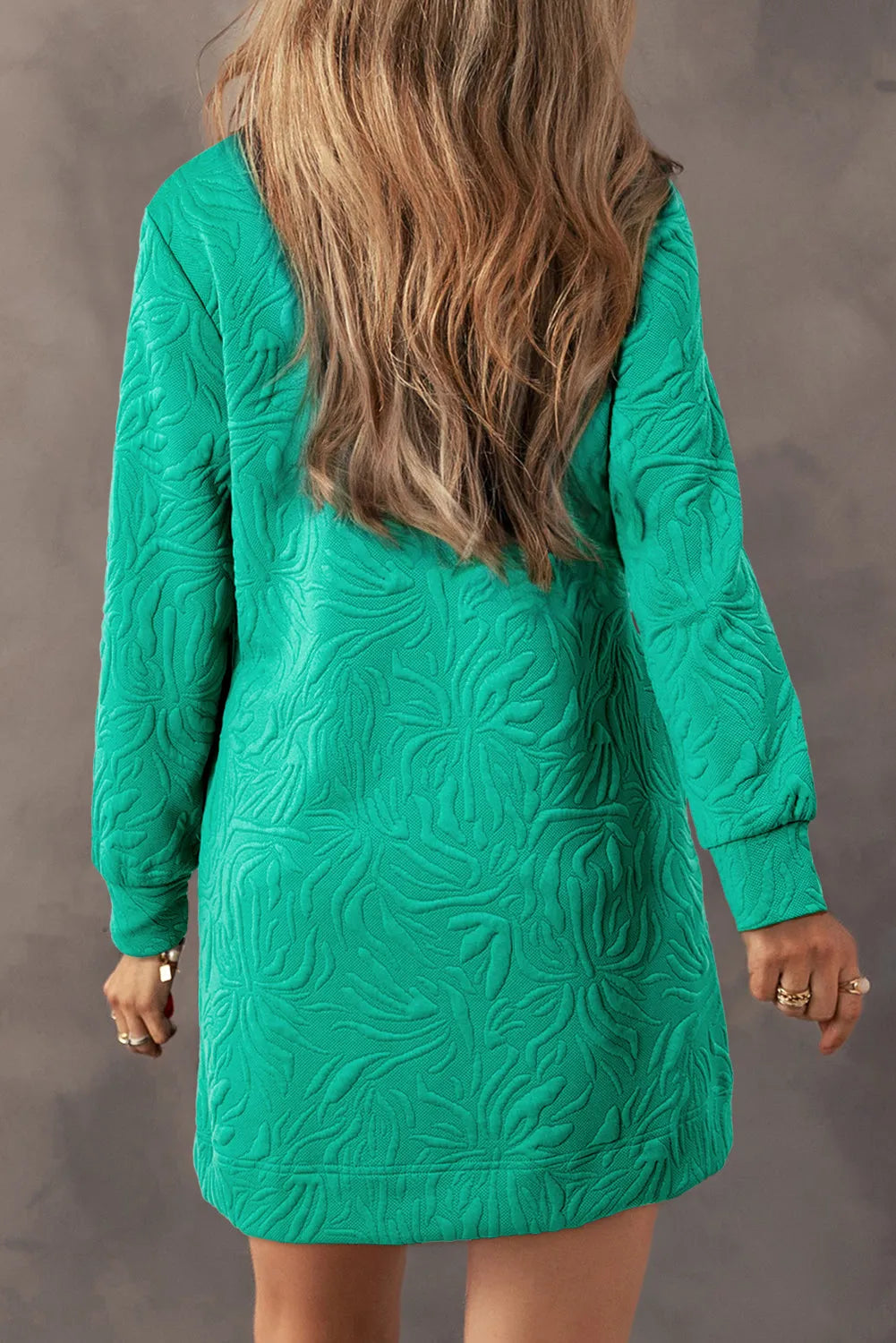 Sea Green Jacquard Textured Quarter Zipper Shift Mini Dress - Chic Meadow Boutique 