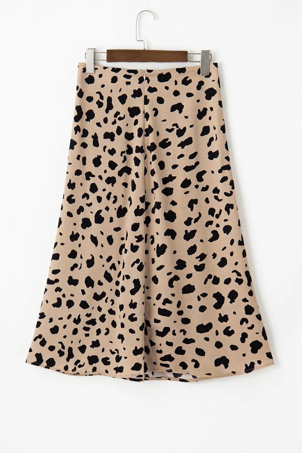 Bottoms/Skirts & Petticoat Khaki Leopard Spots Printed Split Hem Midi Skirt