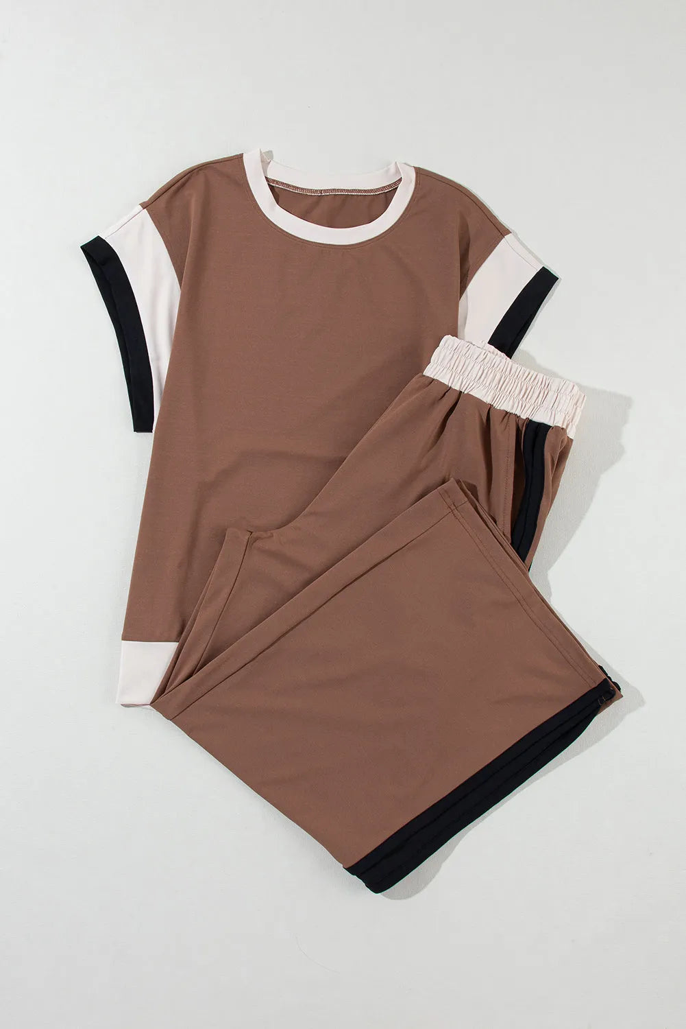 Chestnut Color Block Detail Casual Two-piece Outfit - Chic Meadow Boutique 