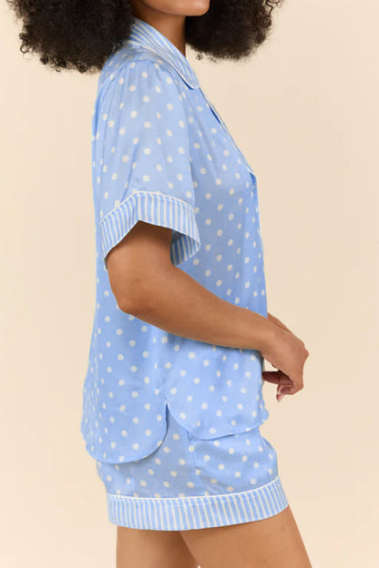 Sky Blue Dotted Print Soft Short Pajama Set