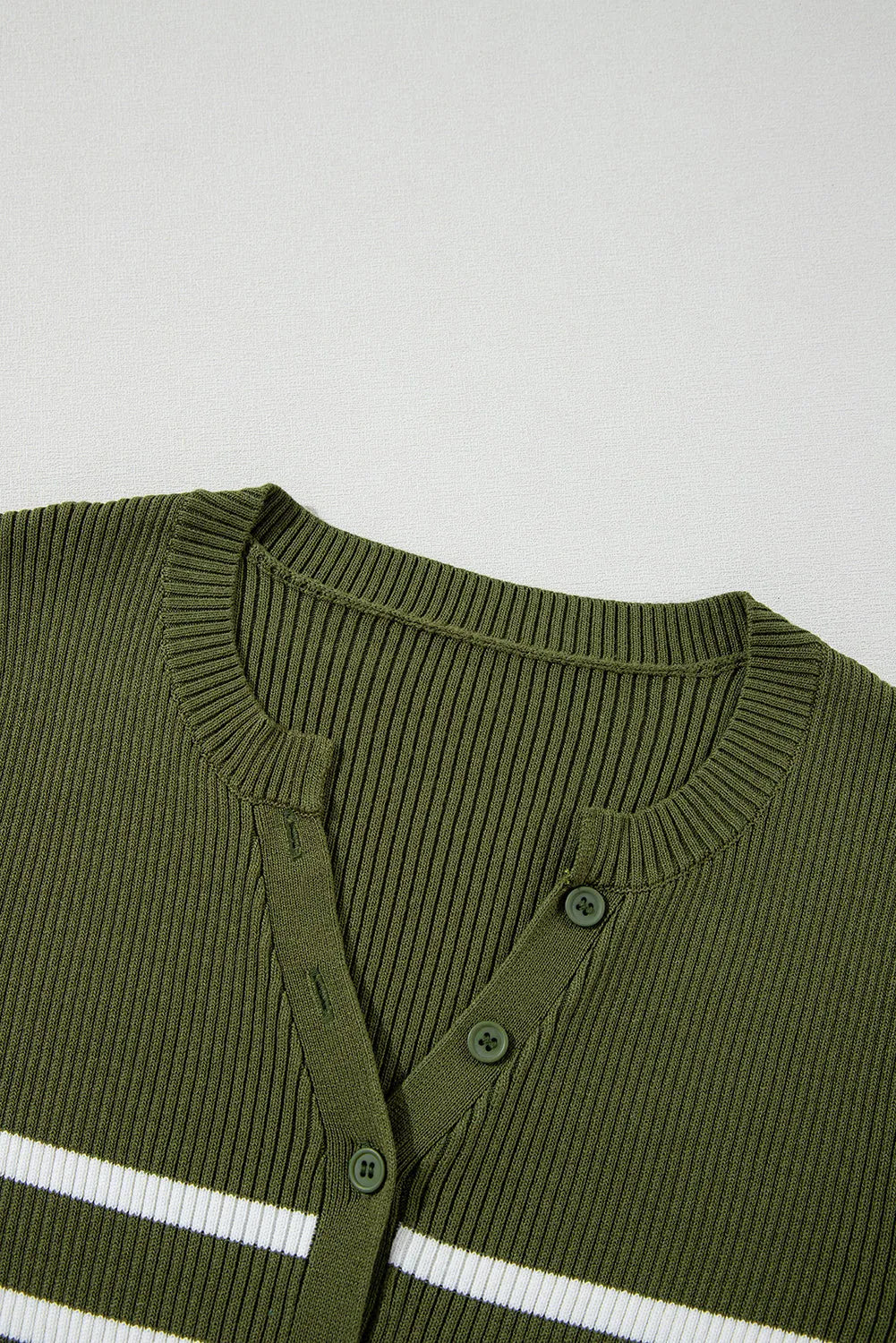 Green Stripe Ribbed Knit Henley Buttons Slim Fit Sweater - Chic Meadow Boutique 