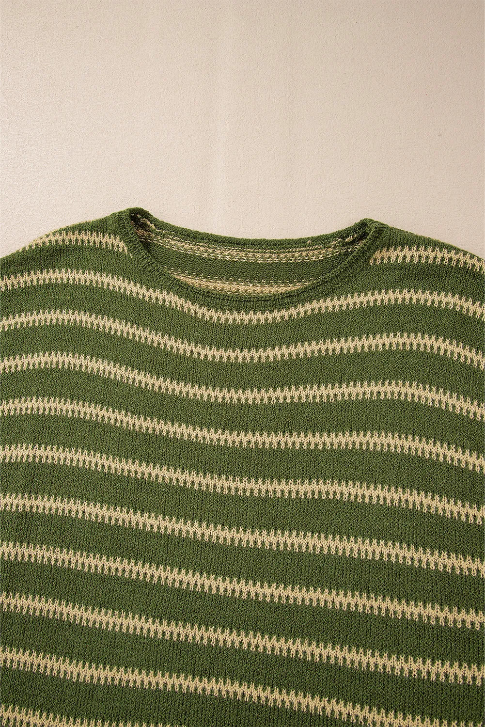 Sweaters & Cardigans/Sweaters Green Stripe Drop Shoulder Casual Sweater