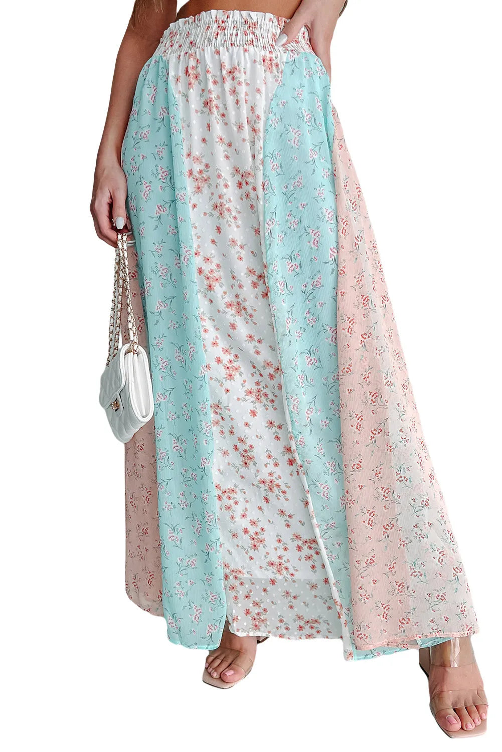 White Multi Floral Print Maxi Skirt - Chic Meadow Boutique 